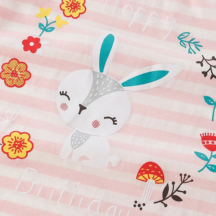 Nueva Ropa para Niños OEM/ODM Camiseta de Algodón para Niña de Cuello Redondo Color Rosa con Estampado de Dibujos Animados