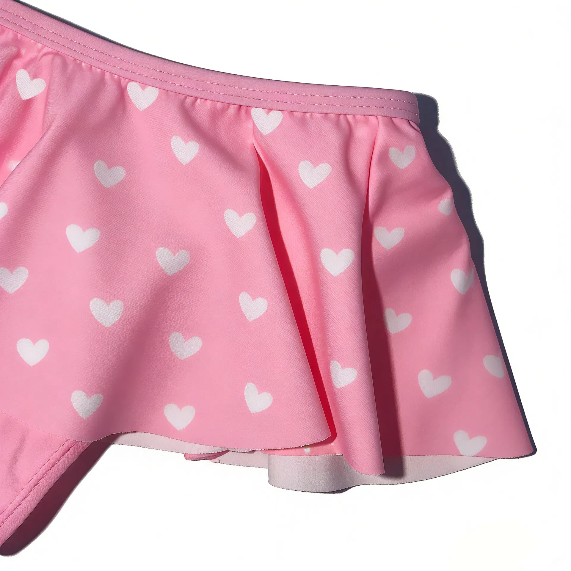 Bonito traje de baño de dos piezas con volantes en forma de corazón rosa para niños