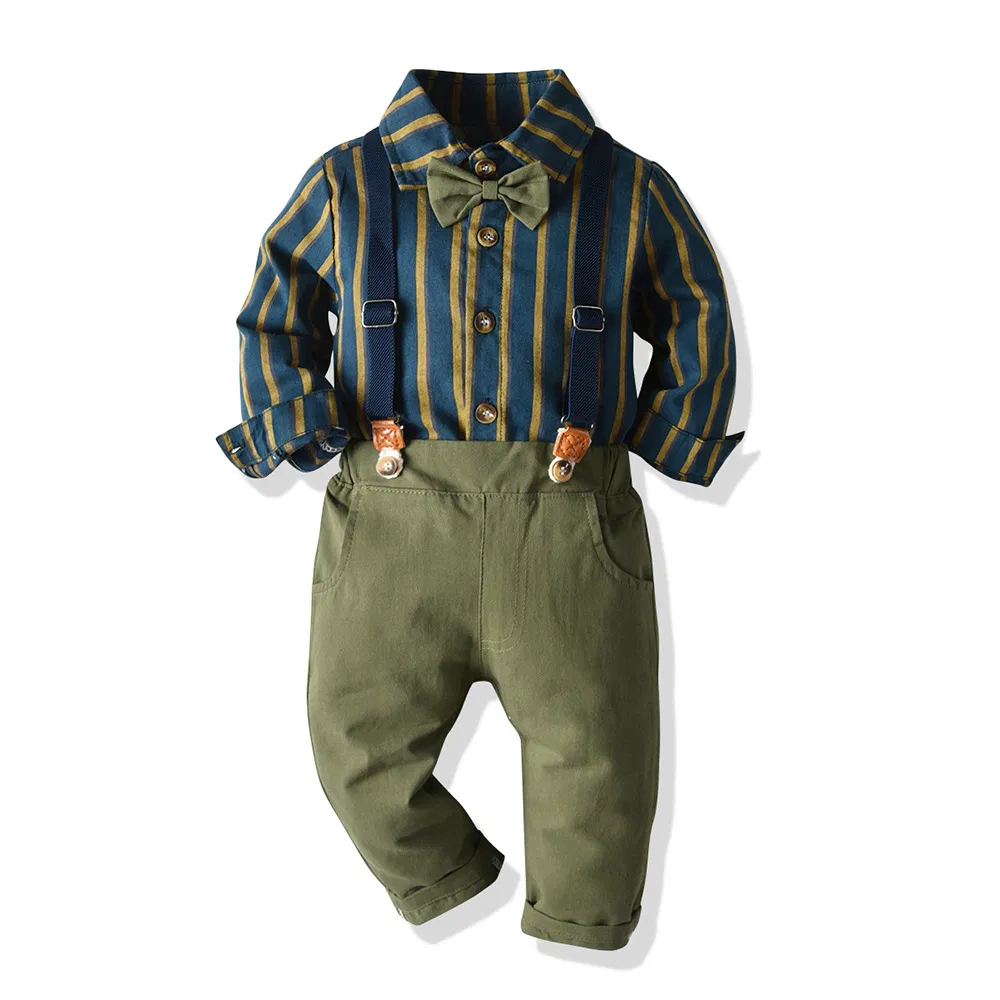 Camisa de manga larga de algodón para niños y pantalones con tirantes, conjunto navideño para niños pequeños, ropa para niños, traje de fiesta para niños, ropa navideña, ropa de vacaciones