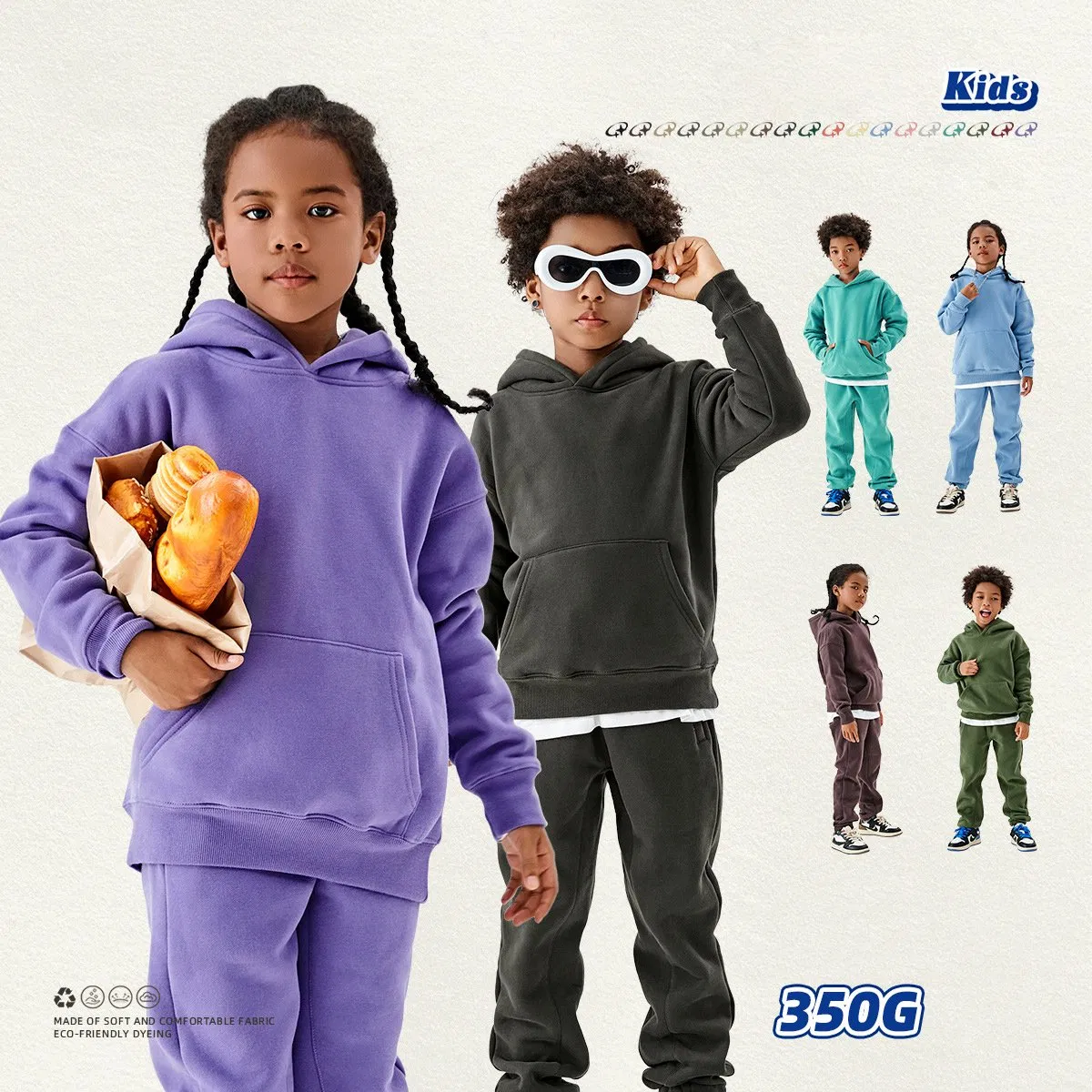 Conjuntos de sudaderas de felpa personalizadas para niños y niñas, conjuntos de jogging de diseñador, ropa infantil para invierno y primavera