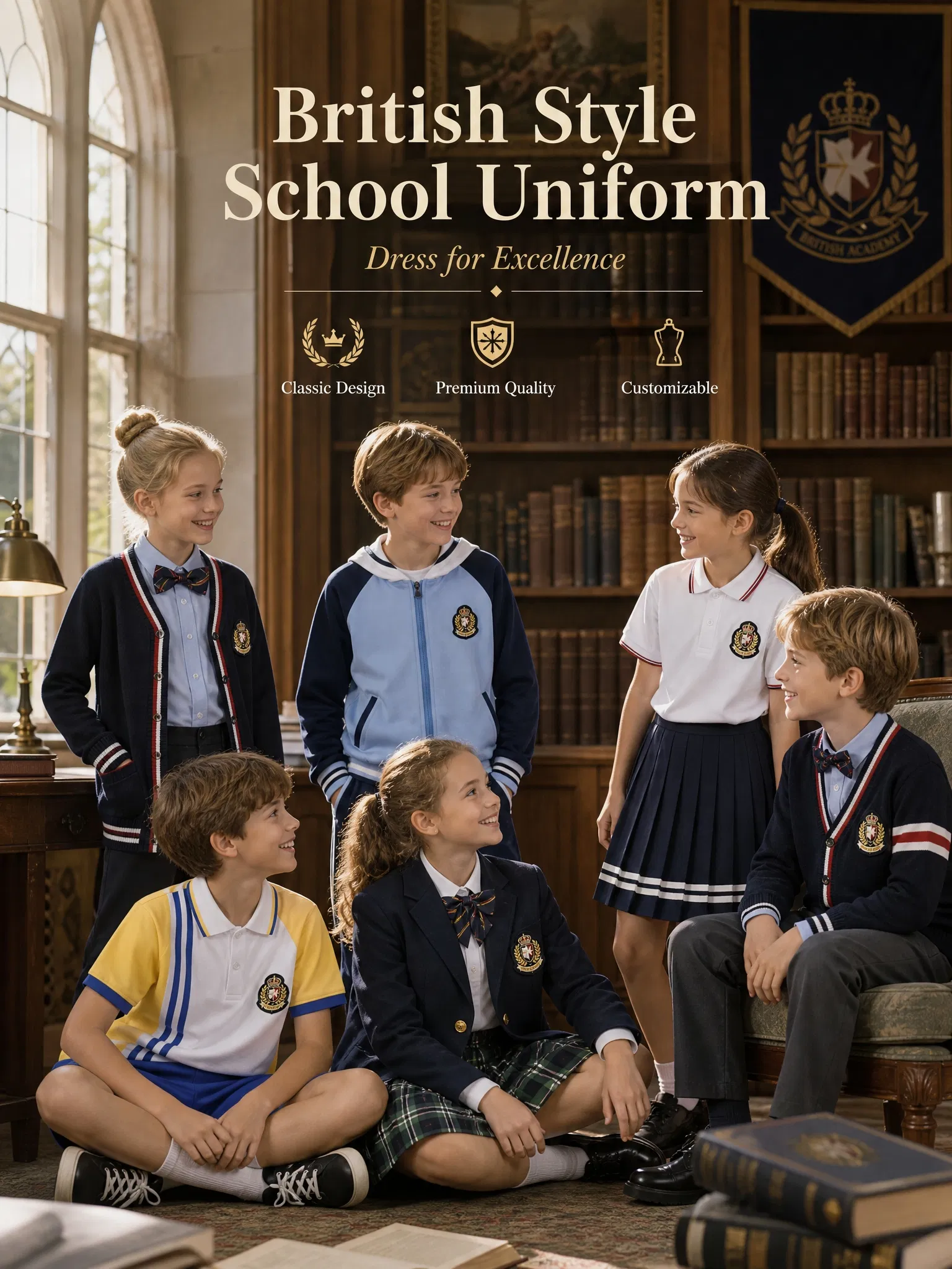Conjuntos de calidad diseñados para niños y niñas, uniforme escolar