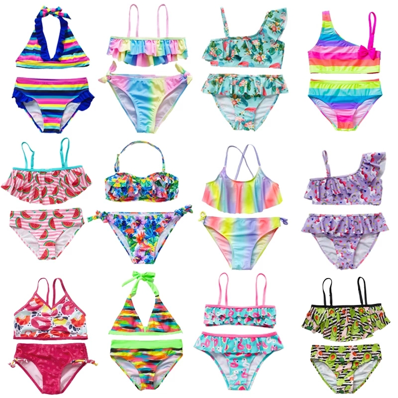 Traje de baño personalizado de flamenco, conjuntos de bikini de verano, ropa de baño para niños