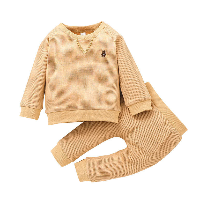 2022 Conjunto de ropa para bebés de color sólido de manga larga para niños y niñas en primavera y otoño