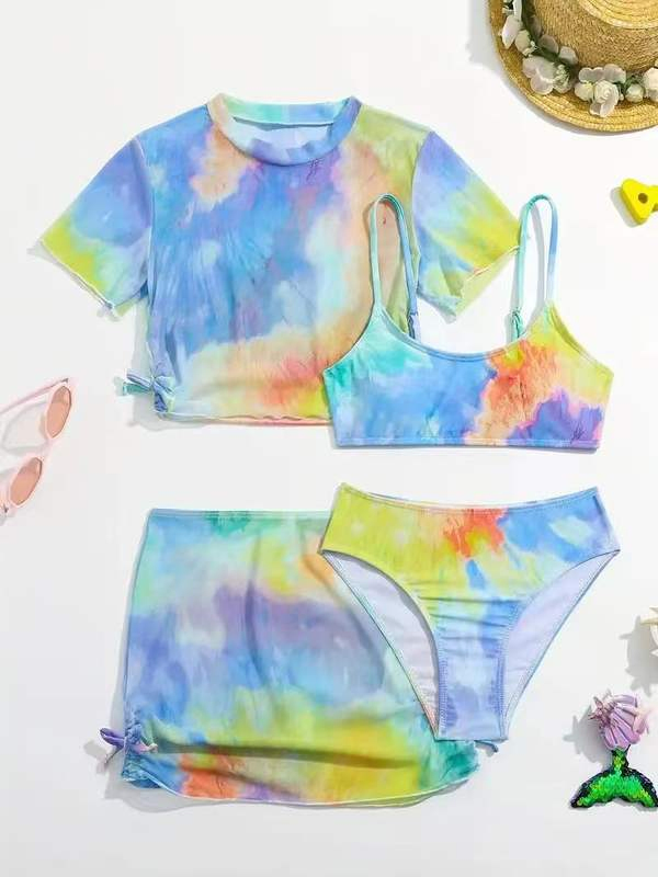 4 Conjunto de Bikinis Top y Falda 2025 Traje de Baño para Niñas Ropa de Baño para Niños Niñas Trajes de Baño para la Playa