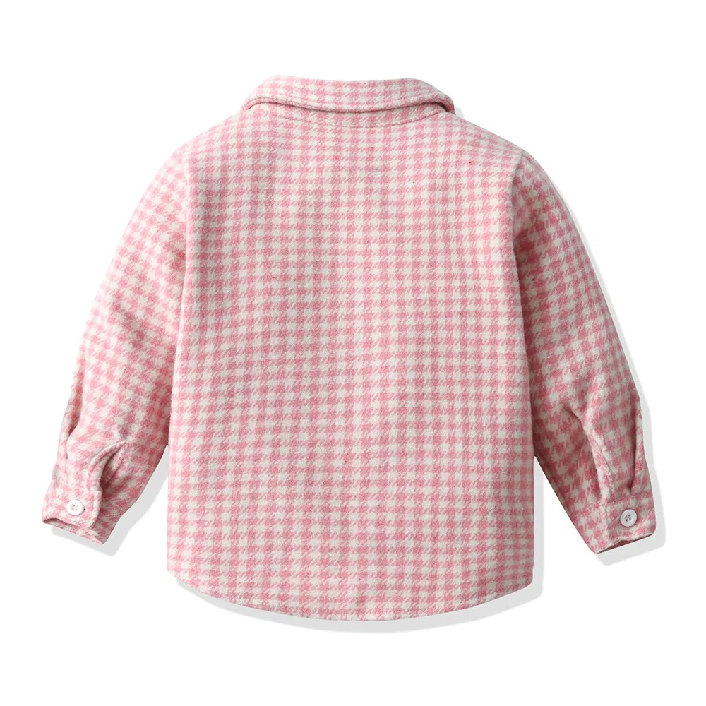 Ropa de bebé niño camisa de cuadros de algodón de manga larga para invierno, ropa infantil con abrigo cepillado, chaqueta de forro polar para niños, chaqueta de invierno para niñas, logo personalizado