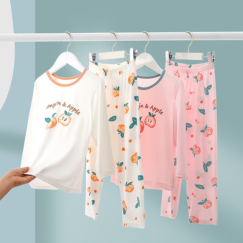 Pijamas de gasa de algodón puro para niños y niñas, traje de manga larga delgada, ropa de casa