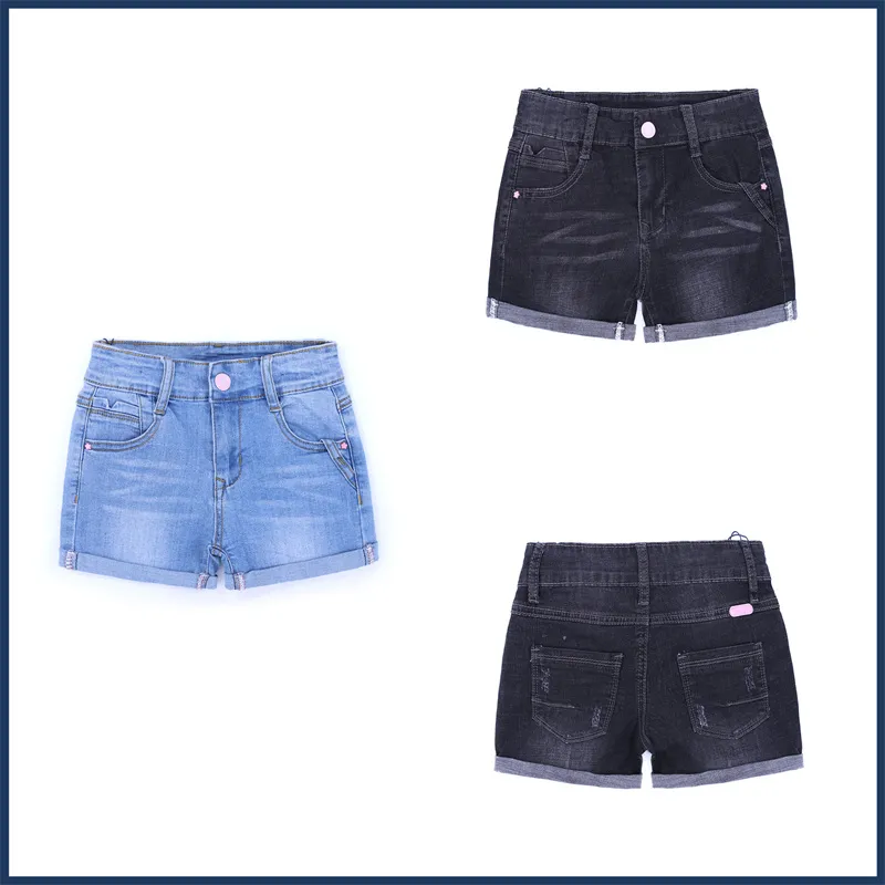Chicas Pantalones Cortos Vaqueros Lavado Agua 2022 Verano Nuevo Estilo Ropa Infantil Pantalones de Algodón Moda Mayorista Hecho a Medida