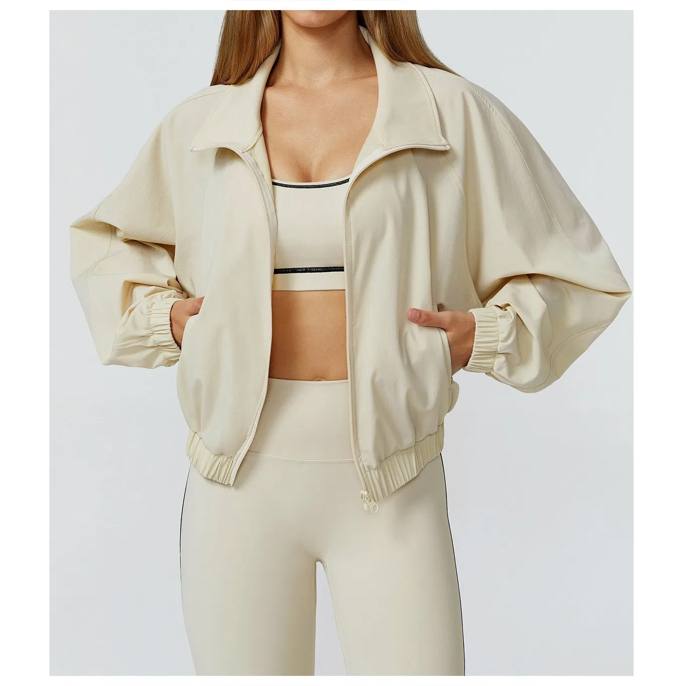 Conjunto de entrenamiento para mujeres, sujetador deportivo con detalle de malla y capris de cintura alta para jogging