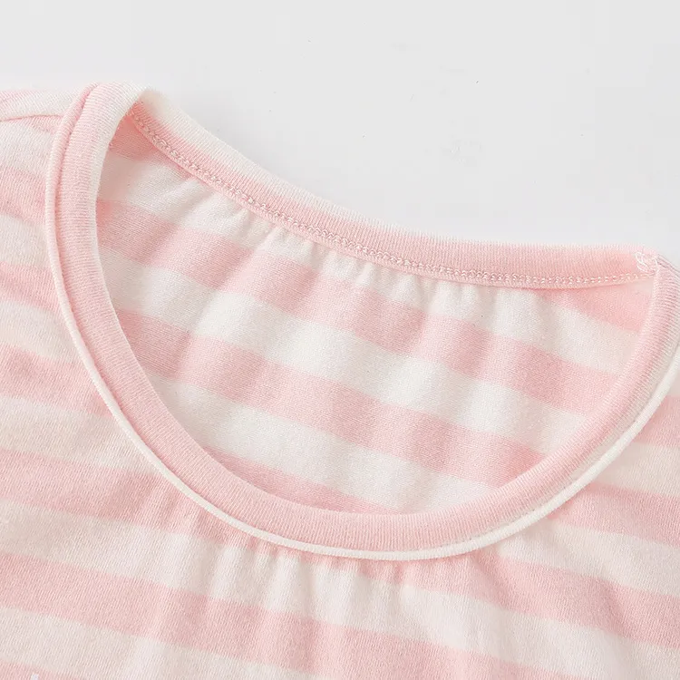 Nueva Ropa para Niños OEM/ODM Camiseta de Algodón para Niña de Cuello Redondo Color Rosa con Estampado de Dibujos Animados