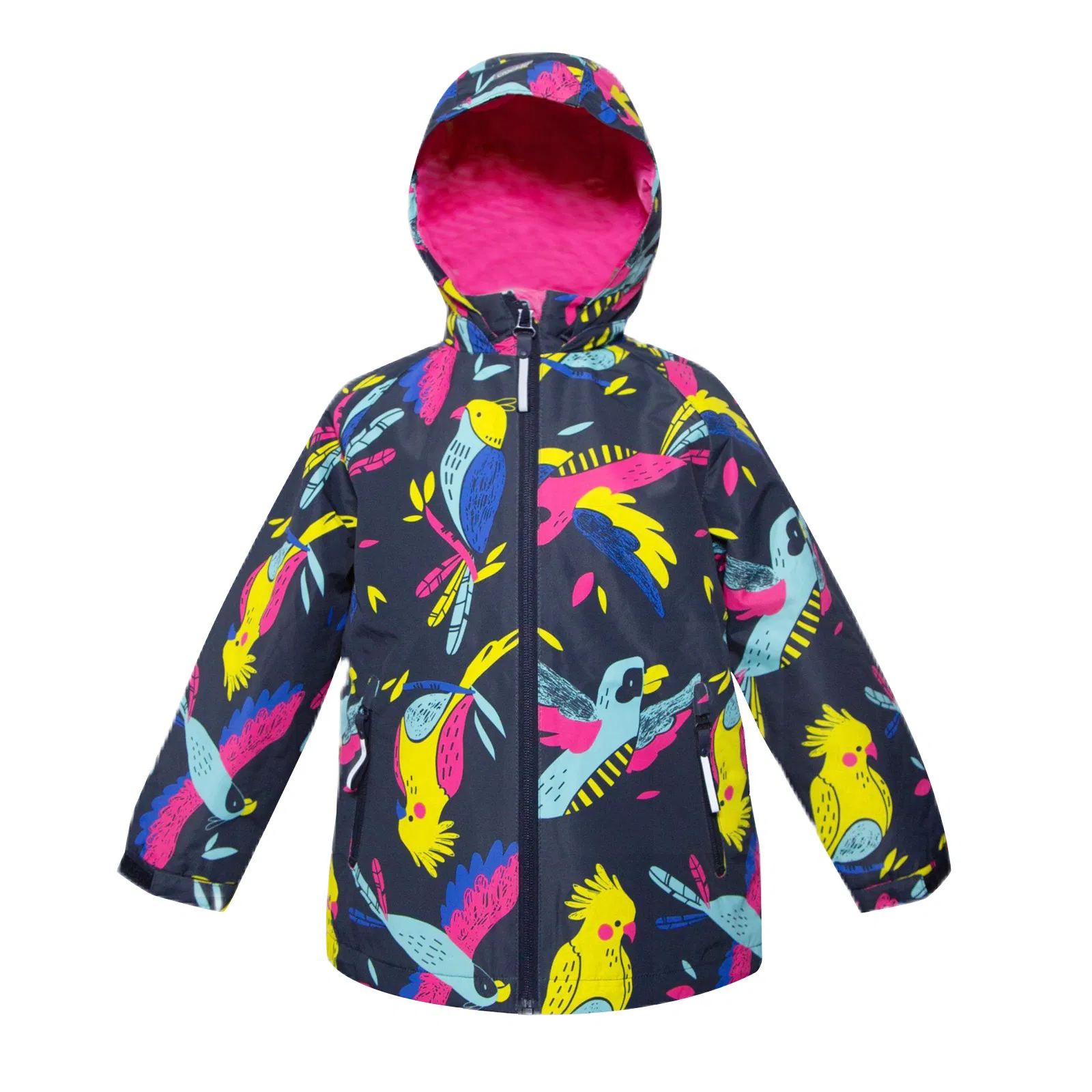 Chaqueta con capucha para niños con estampado de loro colorido, abrigo cálido y a prueba de viento para niños