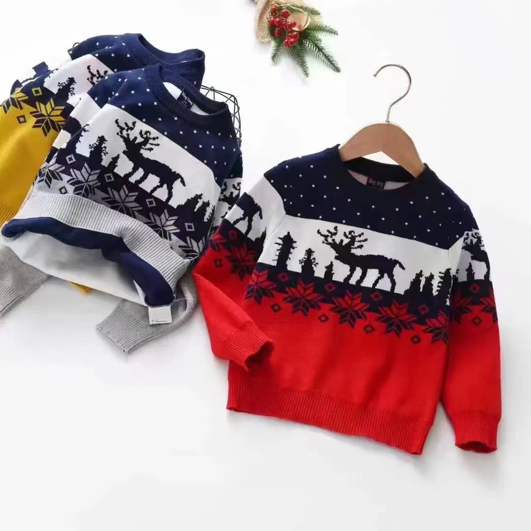 Ropa personalizada de algodón rojo para niños, suéter de pullover de doble capa, ropa de punto oversize para niños