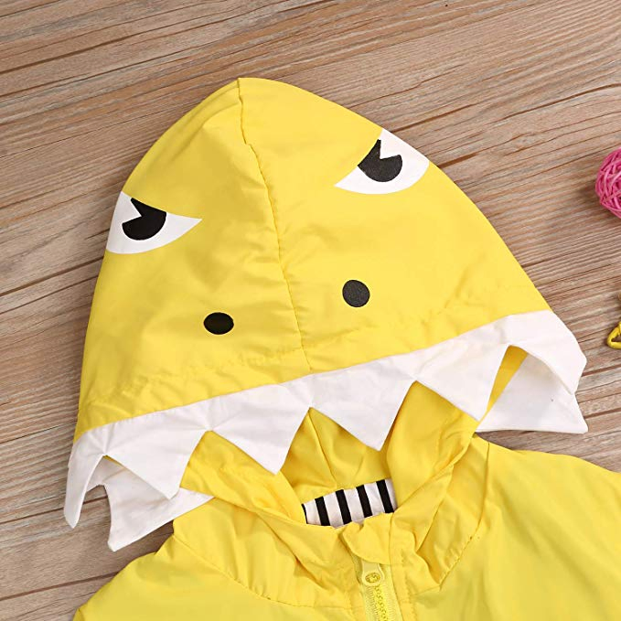 Chubasquero unisex amarillo para bebés y niños pequeños, impermeable, con lindo dibujo de tiburón, capucha, abrigo con cremallera, atuendo para usar