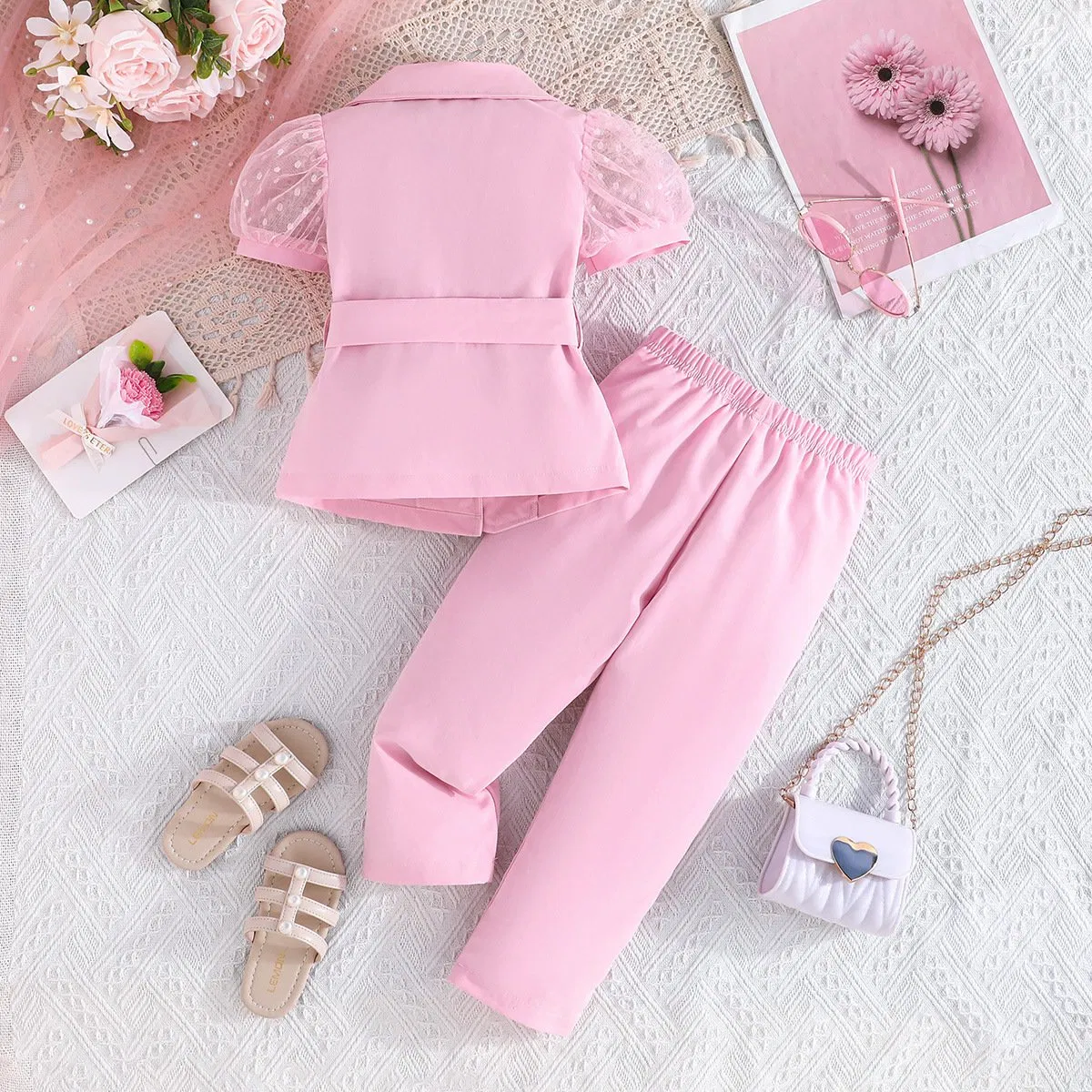 Ropa de bebé para niñas, top sin mangas de color sólido, pantalones anchos con flores 2PCS Ropa para niños, moda, ropa infantil