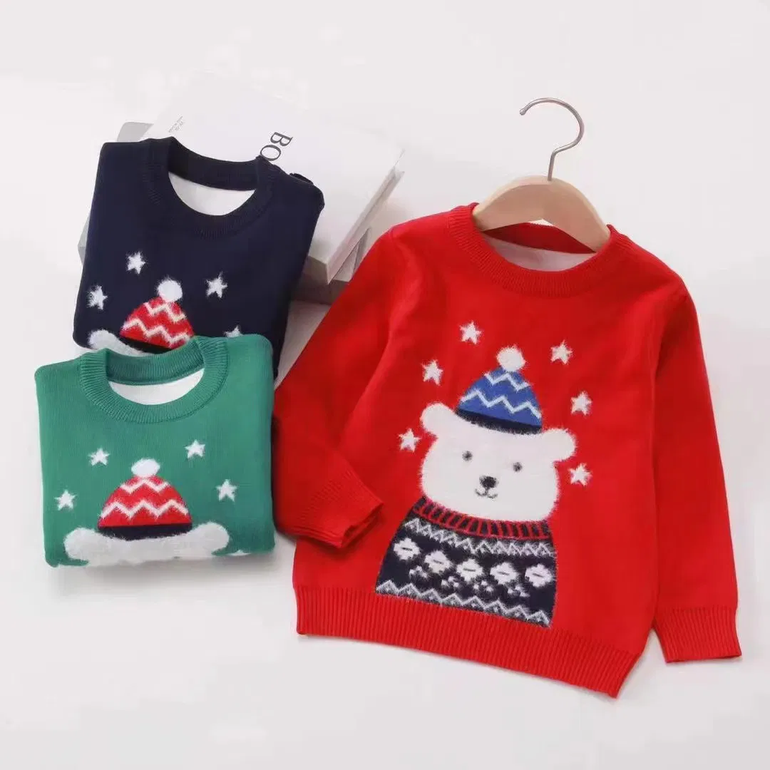 Ropa personalizada de algodón rojo para niños, suéter de pullover de doble capa, ropa de punto oversize para niños