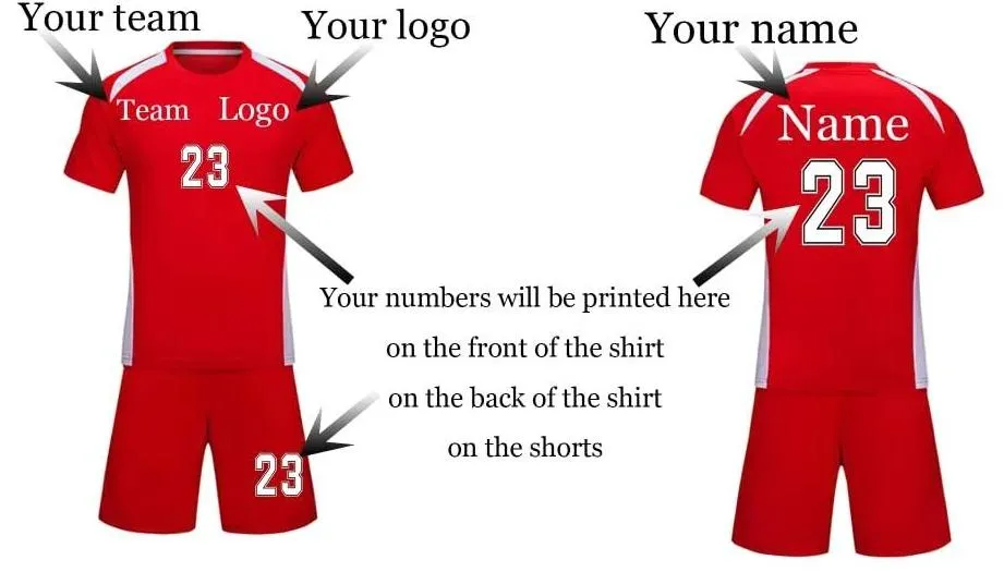 Camiseta de fútbol para hombre adulto y niños, traje de entrenamiento para el juego de fútbol, número impreso, uniforme de equipo del club escolar