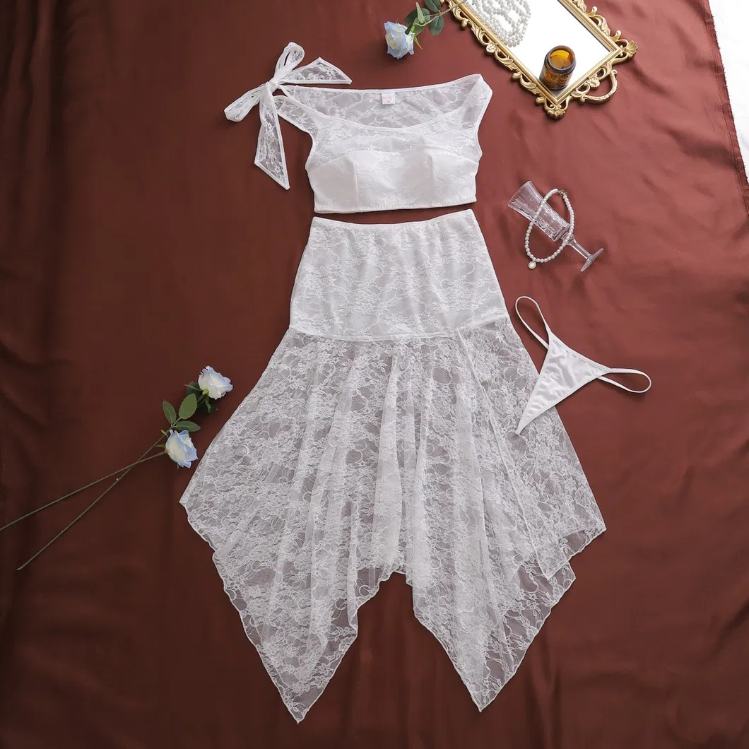Vestido de playa con tirantes caídos, conjunto de falda ajustada de encaje transparente y sexy