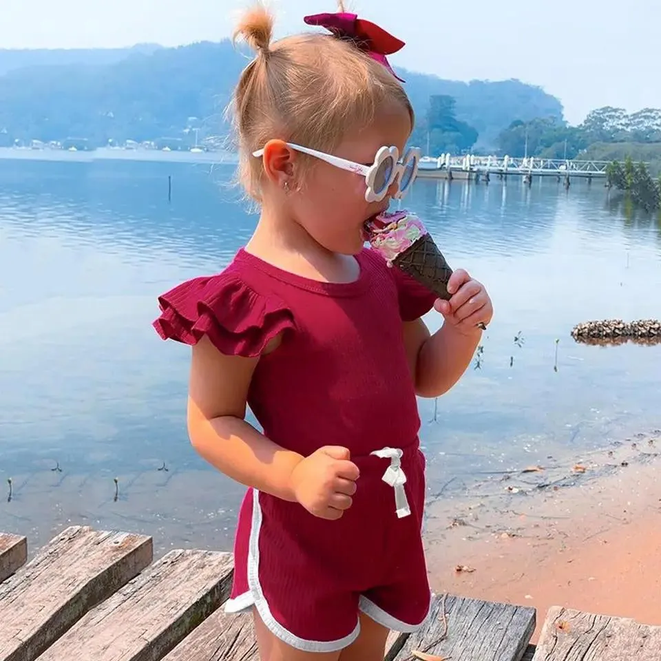 Venta de verano de ropa casual para niños, conjuntos de ropa sólida