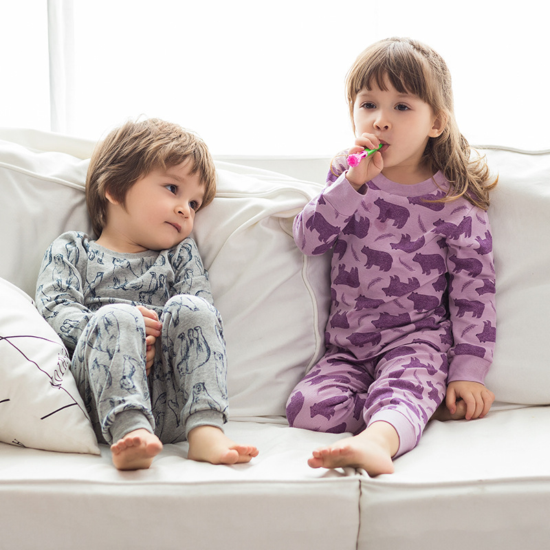 100% Pijamas de algodón para niños de mangas largas