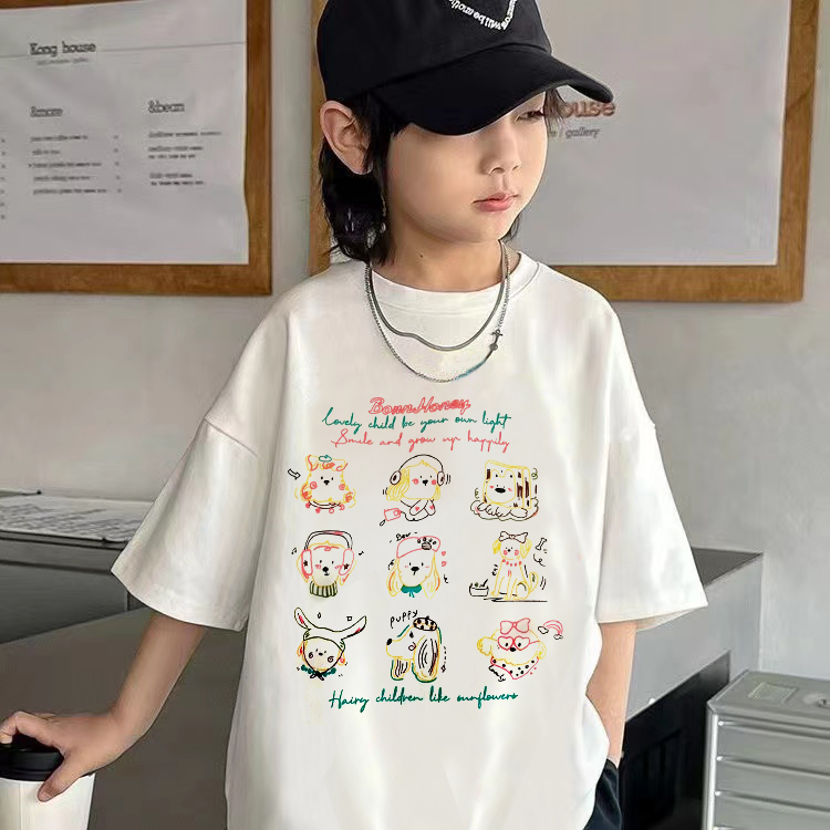 Ropa nueva para bebés niñas, camiseta de cuello redondo impresa, camiseta de algodón orgánico de manga corta para niños