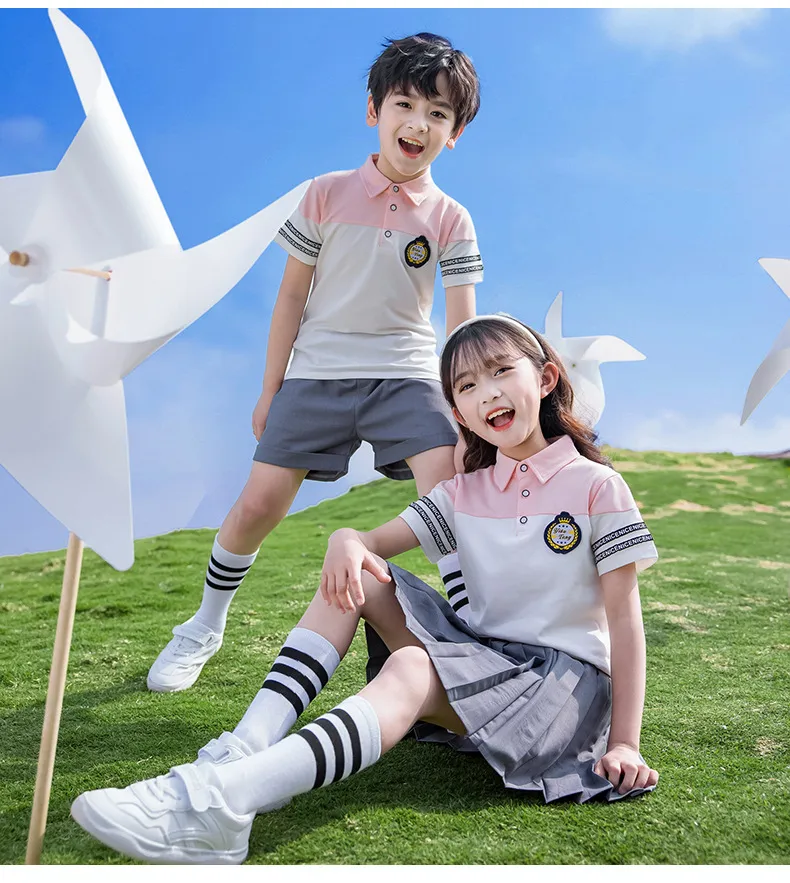 Uniforme escolar de verano para niños, de manga corta y corto