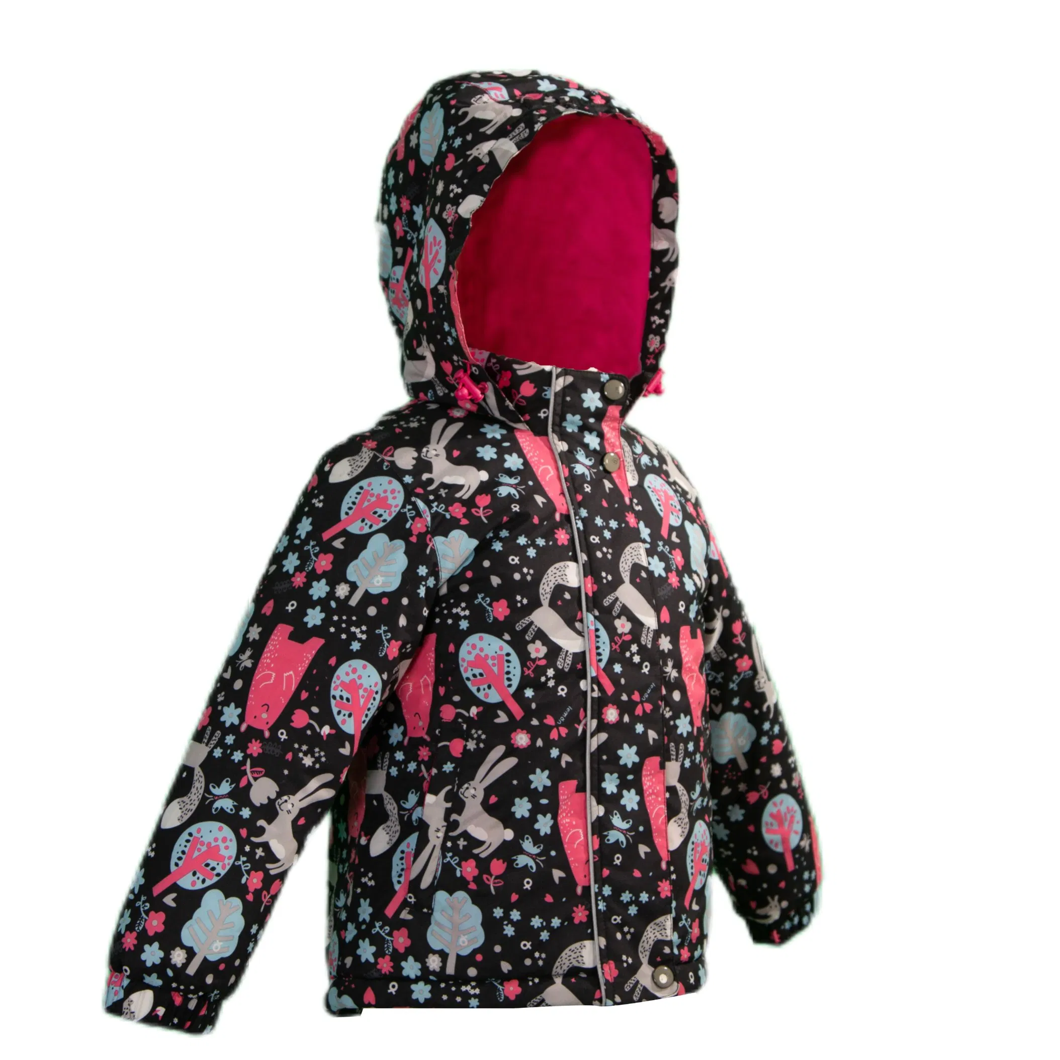 Chaqueta de invierno con capucha para niños, acolchada, con estampado de conejo, abrigo exterior para niños