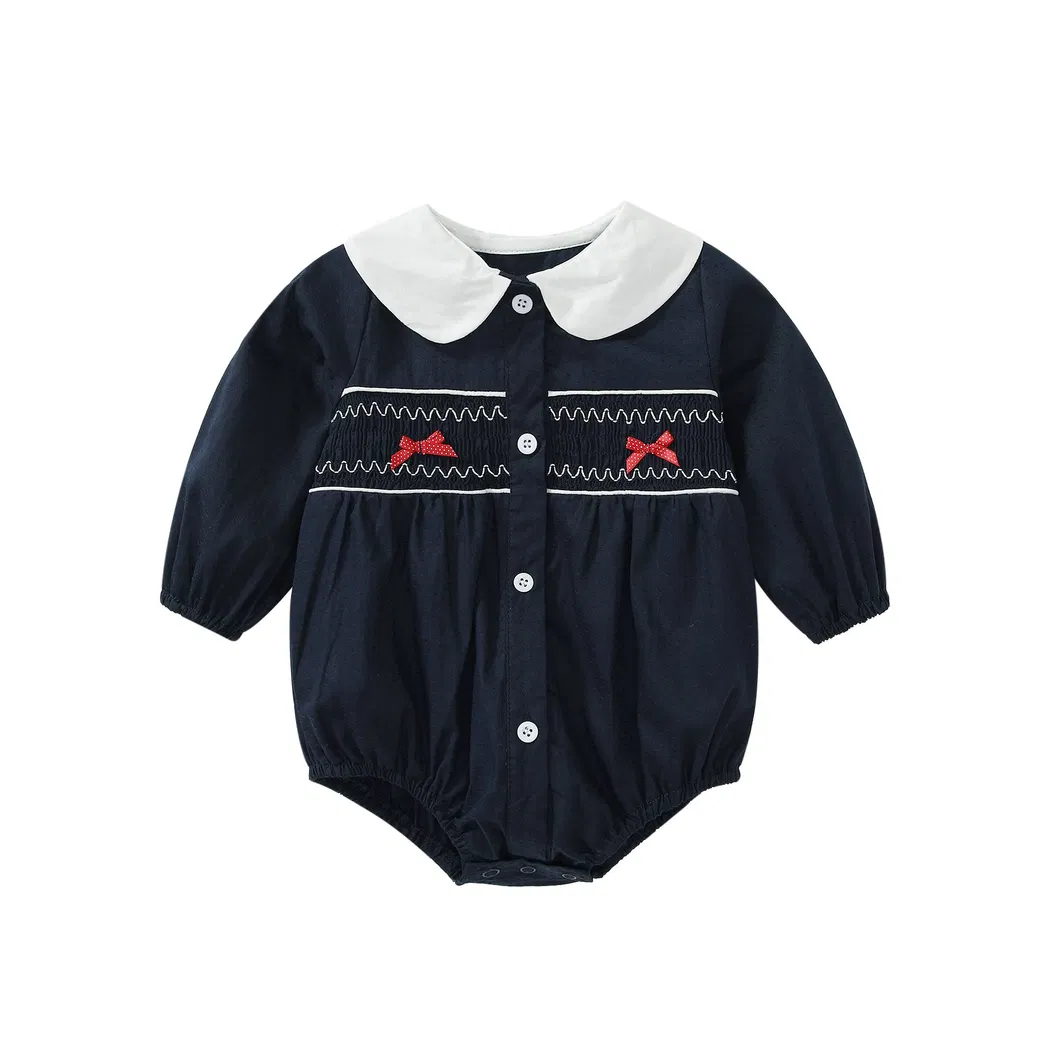 Ropa de niño al por mayor, camisa de manga larga de bebé negro, prenda infantil de una pieza con estampado floral y corbata