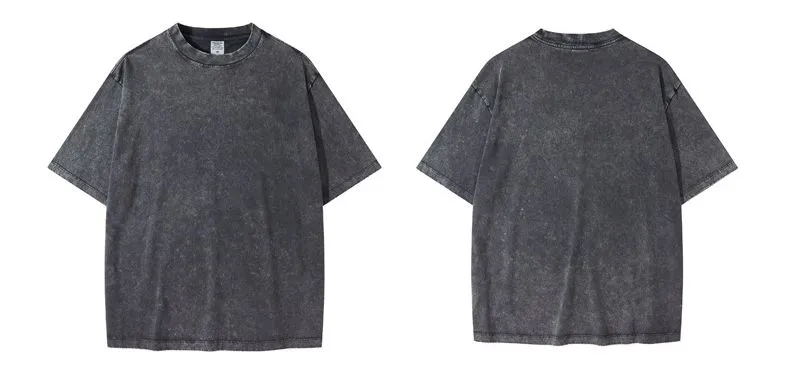Camiseta de algodón lavada a la moda para niños de verano personalizada al por mayor 270GSM 100% Camiseta para niños con hombros caídos, camiseta vintage de lavado ácido para niños y niñas