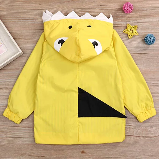 Chubasquero unisex amarillo para bebés y niños pequeños, impermeable, con lindo dibujo de tiburón, capucha, abrigo con cremallera, atuendo para usar