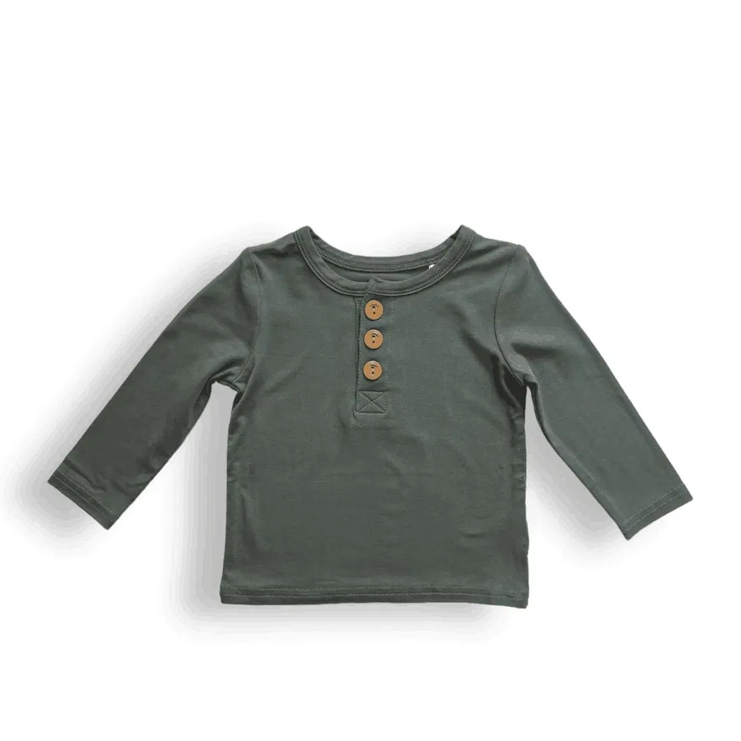 Fábrica de Ropa Camiseta de Manga Larga Henley Suave de Bambú Personalizada para Niños Ligera