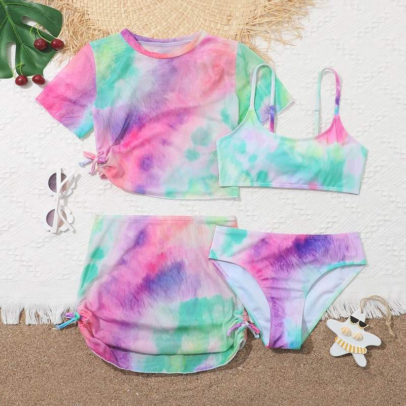 4 Conjunto de Bikinis Top y Falda 2025 Traje de Baño para Niñas Ropa de Baño para Niños Niñas Trajes de Baño para la Playa