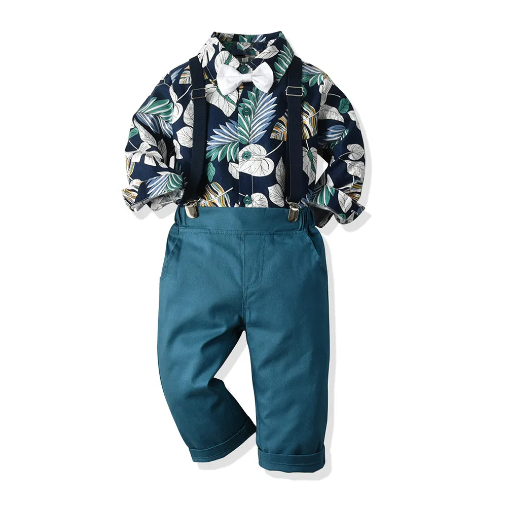 Camisa de manga larga de algodón para niños y pantalones con tirantes, conjunto navideño para niños pequeños, ropa para niños, traje de fiesta para niños, ropa navideña, ropa de vacaciones
