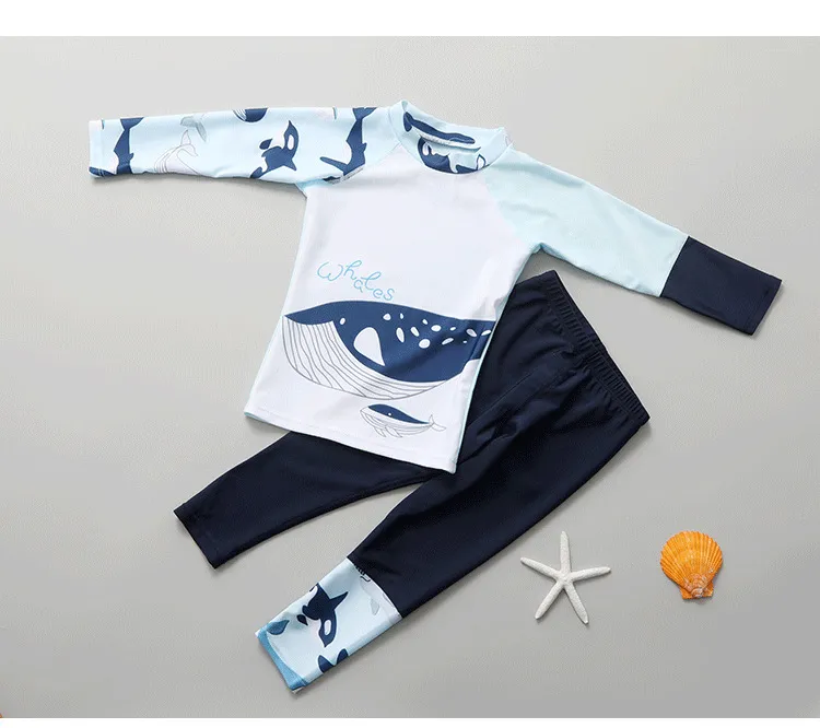 Niños 2-Piece Conjunto de Manga Larga y Pantalones Traje de Baño Rápido Secado con Estampado de Ballena para Playa Piscina Natación