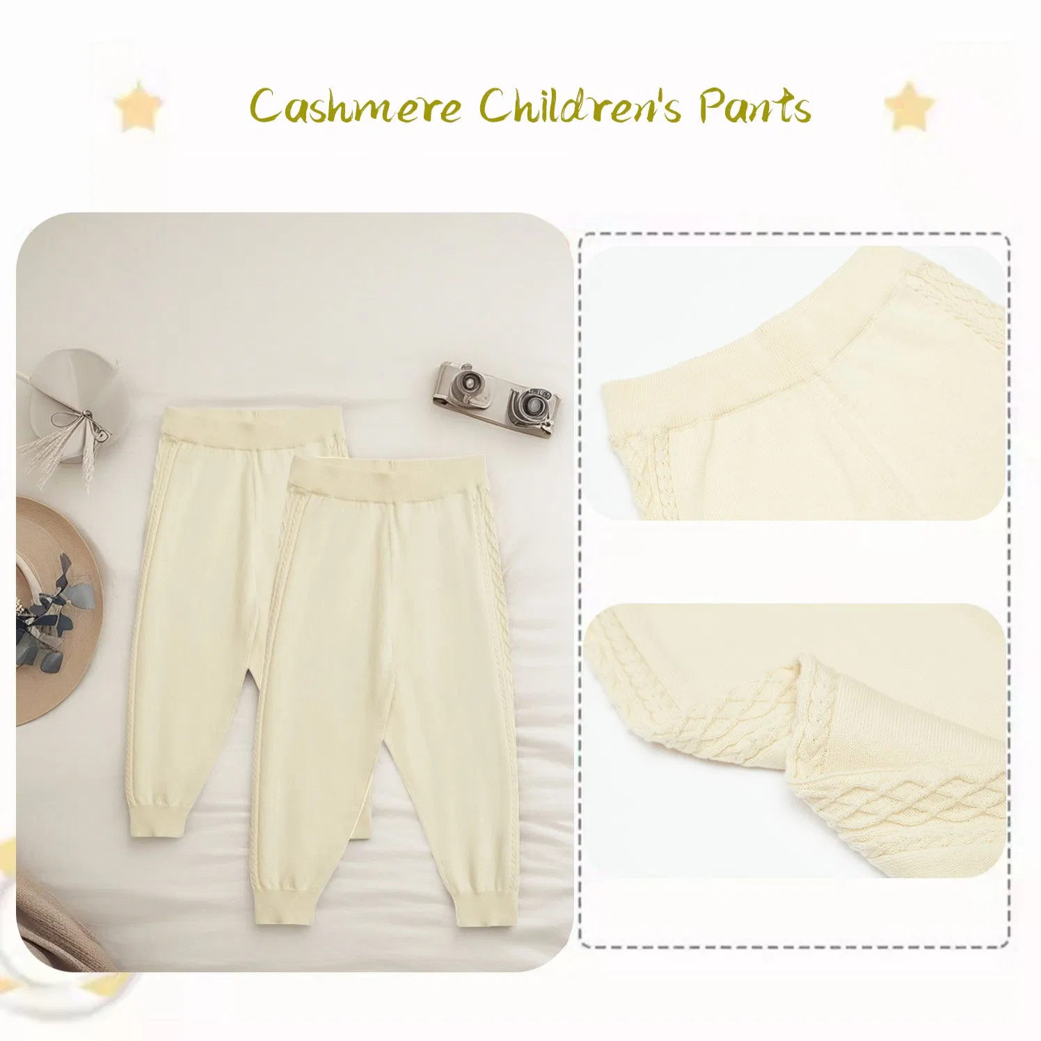 Conjunto de punto para niña joven, ropa de niña pequeña, pantalones de cachemira cálidos y holgados para niños