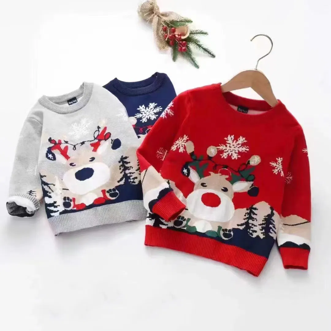 Ropa personalizada de algodón rojo para niños, suéter de pullover de doble capa, ropa de punto oversize para niños