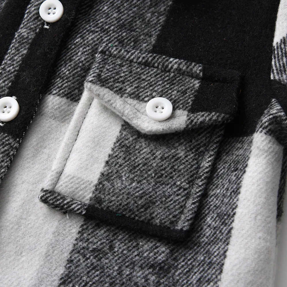 Chaqueta de niño de invierno de algodón de manga larga a cuadros, camisa infantil con abrigo cepillado