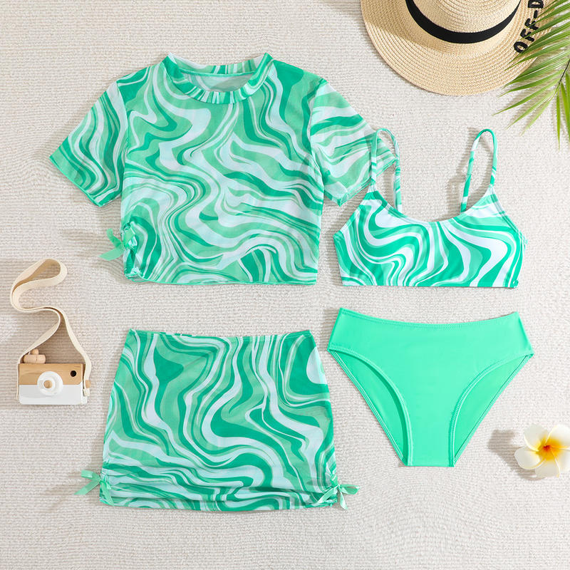 4 Conjunto de Bikinis Top y Falda 2025 Traje de Baño para Niñas Ropa de Baño para Niños Niñas Trajes de Baño para la Playa