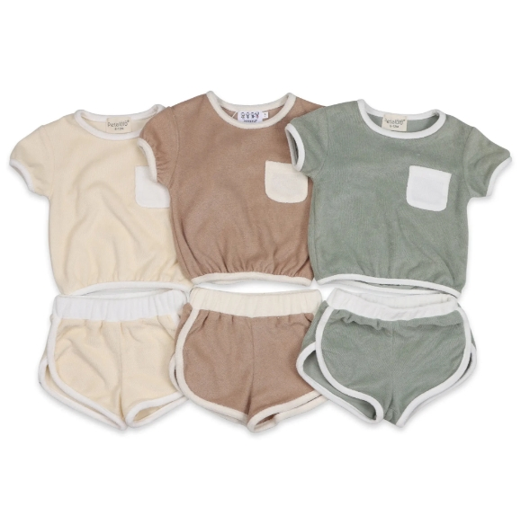 Conjunto de Toalla de Terry con Cuello Redondo para Niños 2PC Ropa de Verano