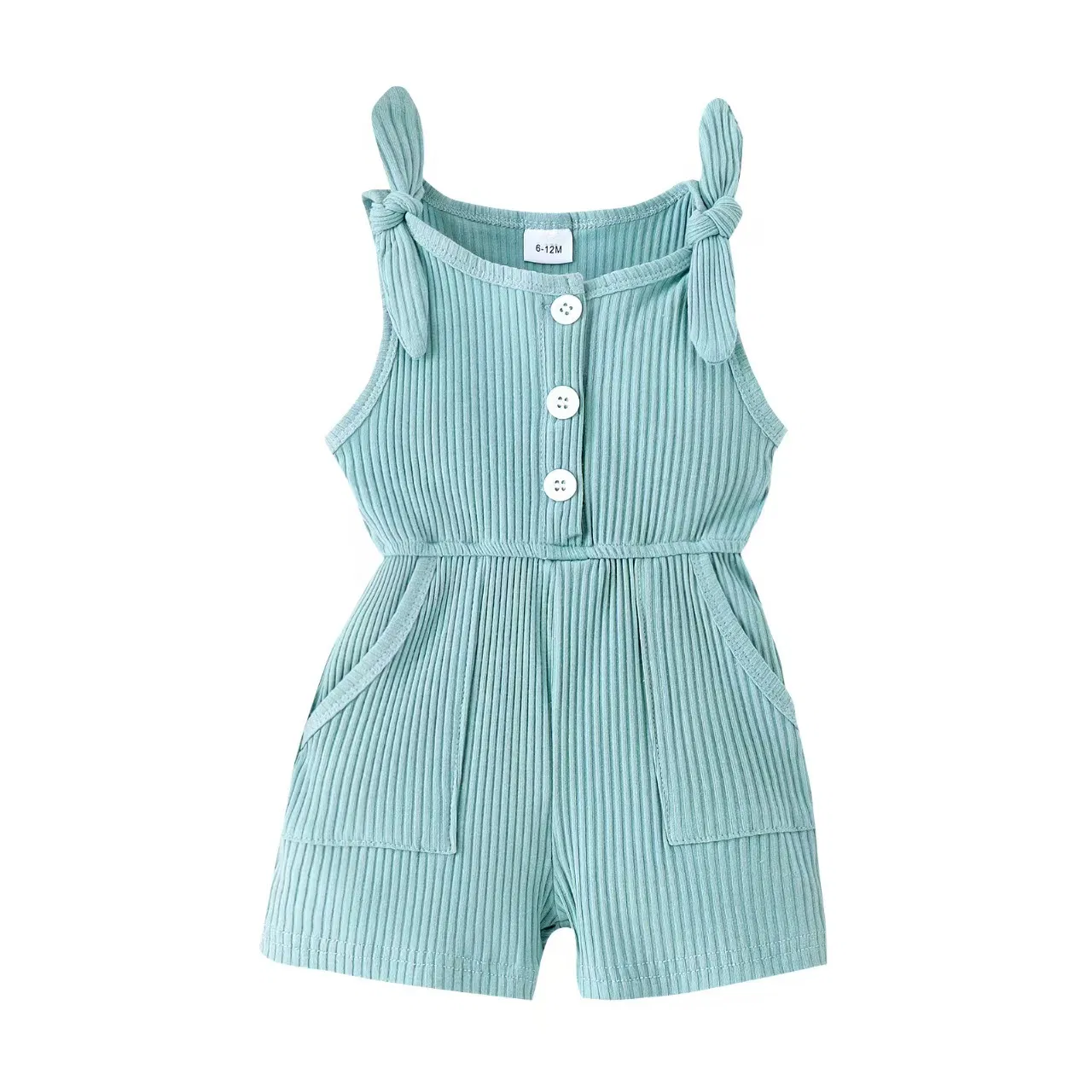 Mono de verano casual para niñas, tirantes de ribete, ropa para bebés, tejido de punto