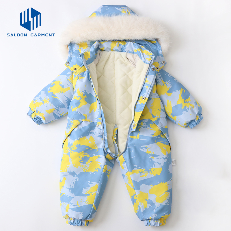 Traje de esquí personalizado para bebés, mono para niños, traje de gateo, mameluco de invierno grueso y cálido, ropa acolchada de algodón para bebés