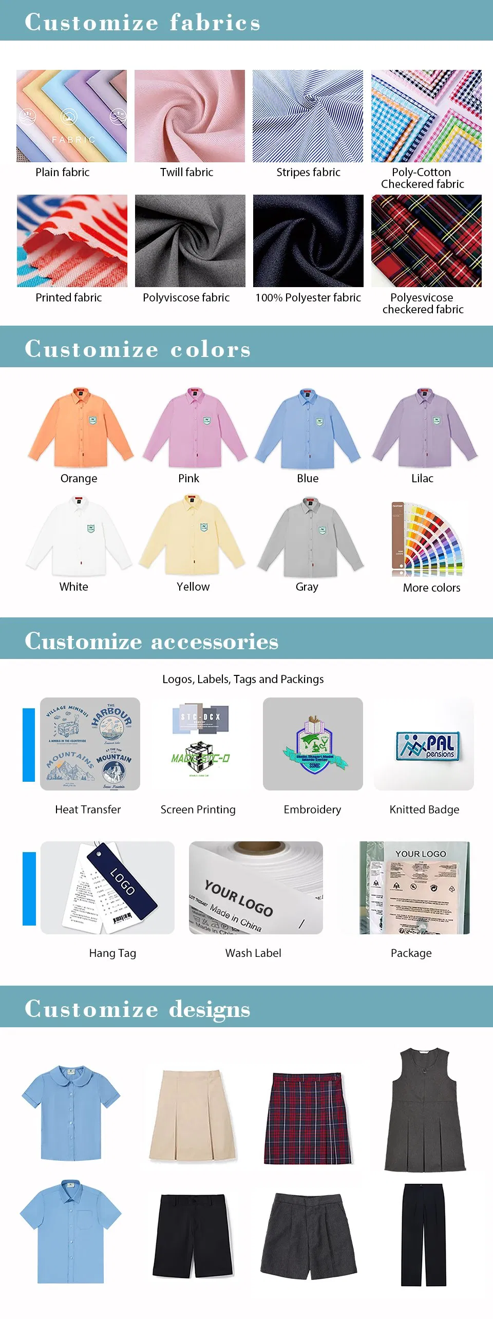 Camisa de manga larga y pantalones escolares Ropa escolar Vestimenta estudiantil
