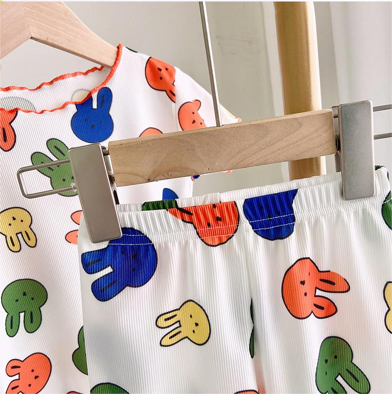 Pijamas de niños de verano de algodón delgado, ropa de aire acondicionado, ropa de casa de manga corta, trajes