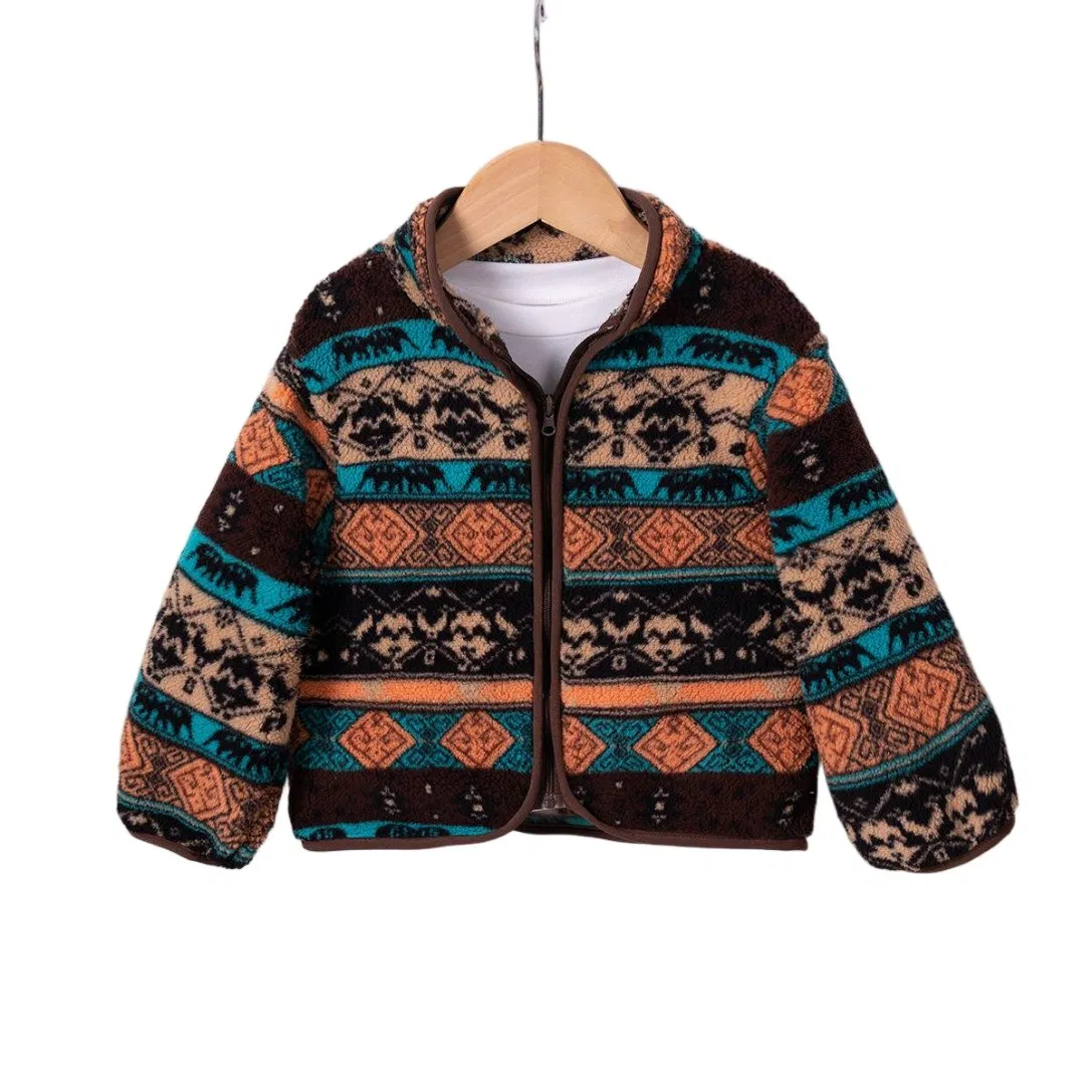 Nuevo Cárdigan Unisex de Forro Polar para Niños - Prenda Exterior de Estilo Étnico