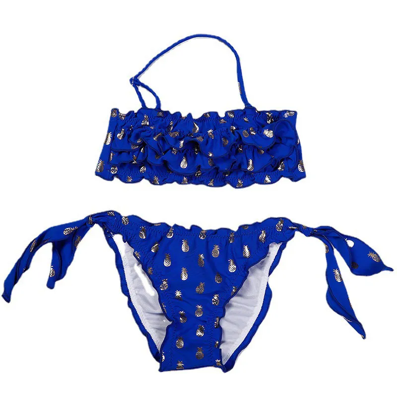 Bañador de dos piezas para niñas con estampado de foil dorado y volantes