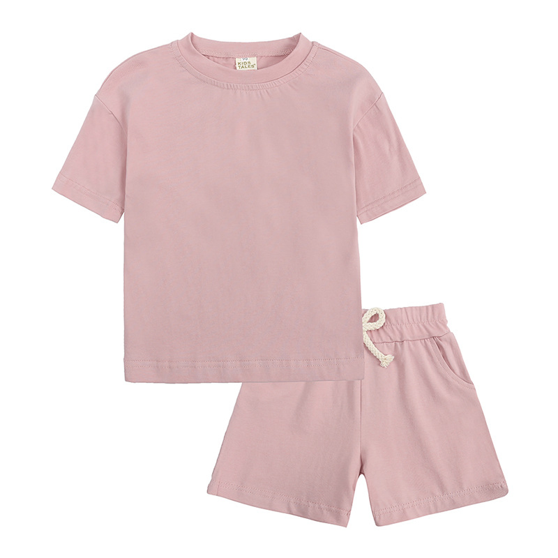 Conjunto de camiseta de manga corta y pantalones cortos de algodón puro de color sólido para niños y niñas, ropa de verano para niños, chándal personalizado para niños