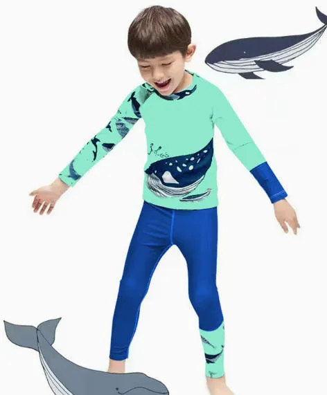 Niños 2-Piece Conjunto de Manga Larga y Pantalones Traje de Baño Rápido Secado con Estampado de Ballena para Playa Piscina Natación