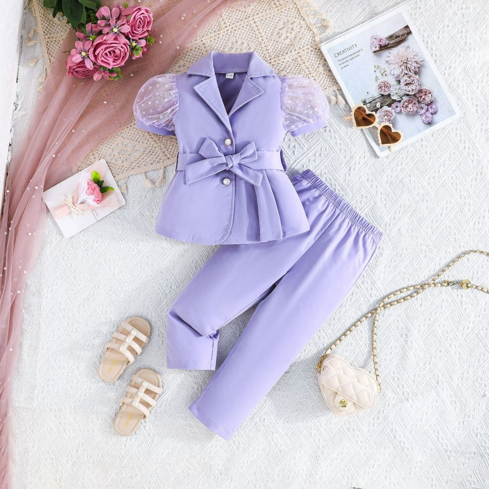 Ropa de bebé para niñas, top sin mangas de color sólido, pantalones anchos con flores 2PCS Ropa para niños, moda, ropa infantil