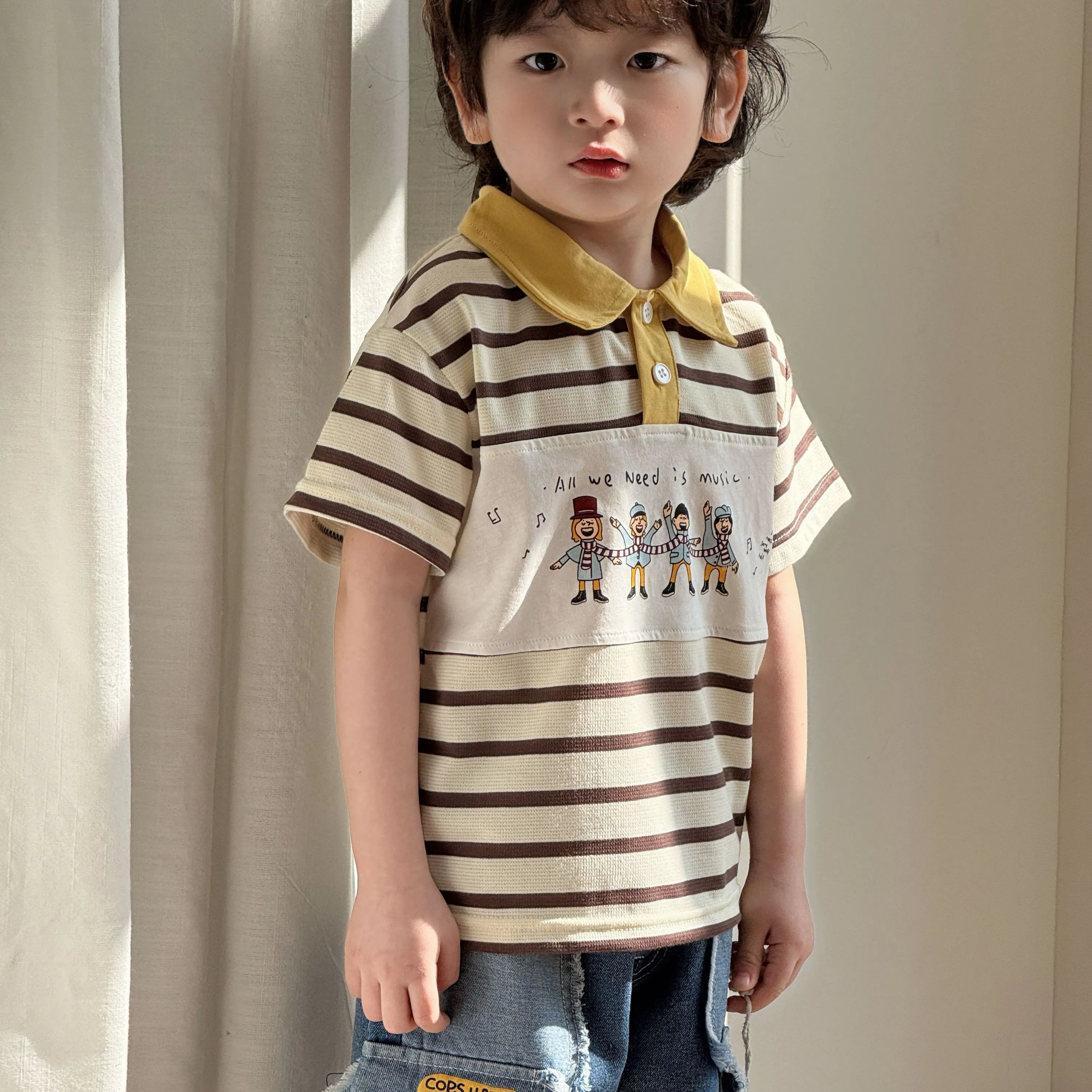 Ropa de verano para niños de algodón puro con camiseta tipo polo