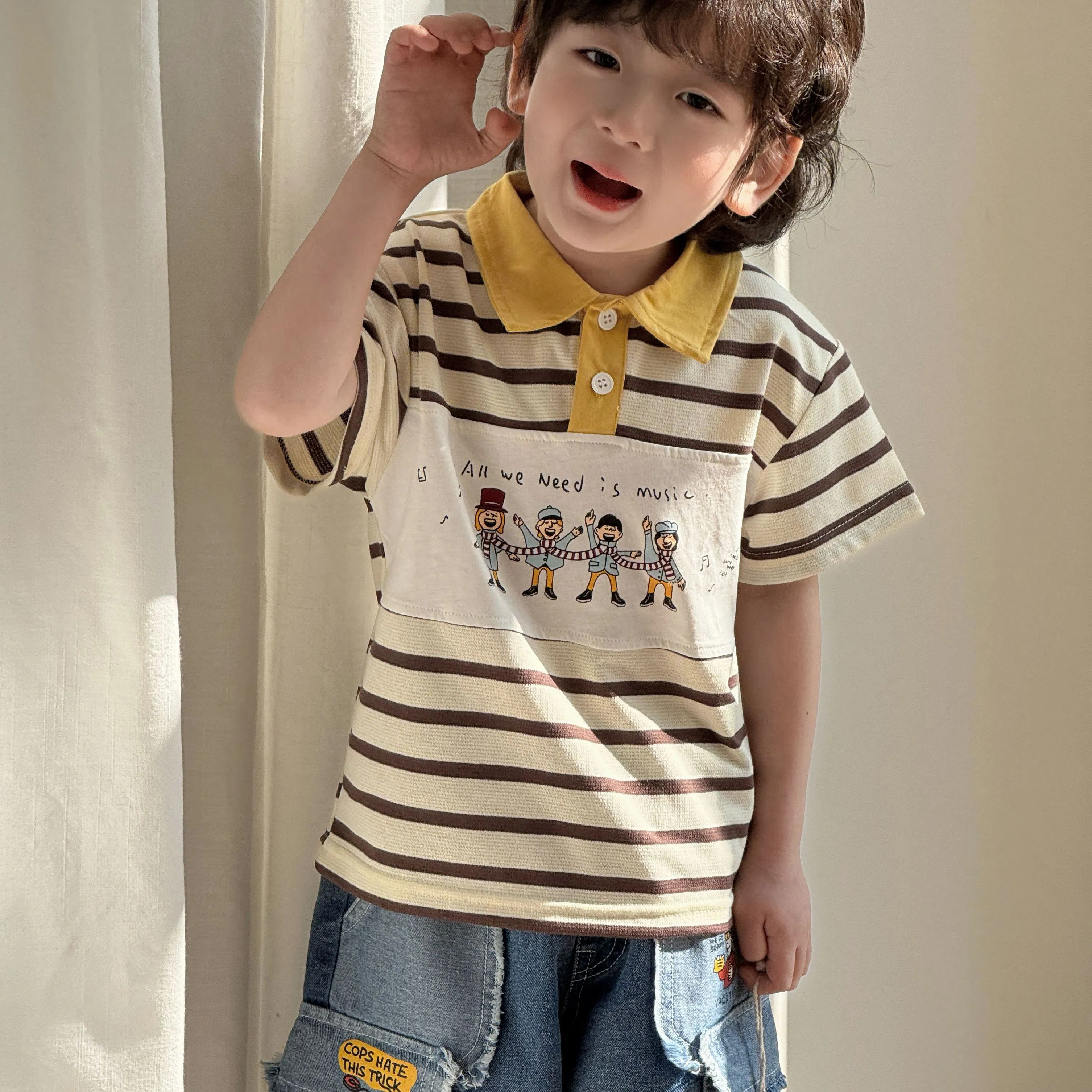 Ropa de verano para niños de algodón puro con camiseta tipo polo