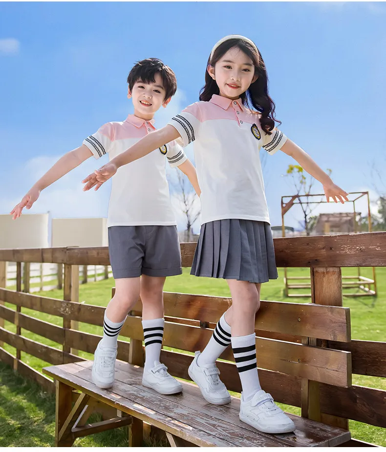 Uniforme escolar de verano para niños, de manga corta y corto
