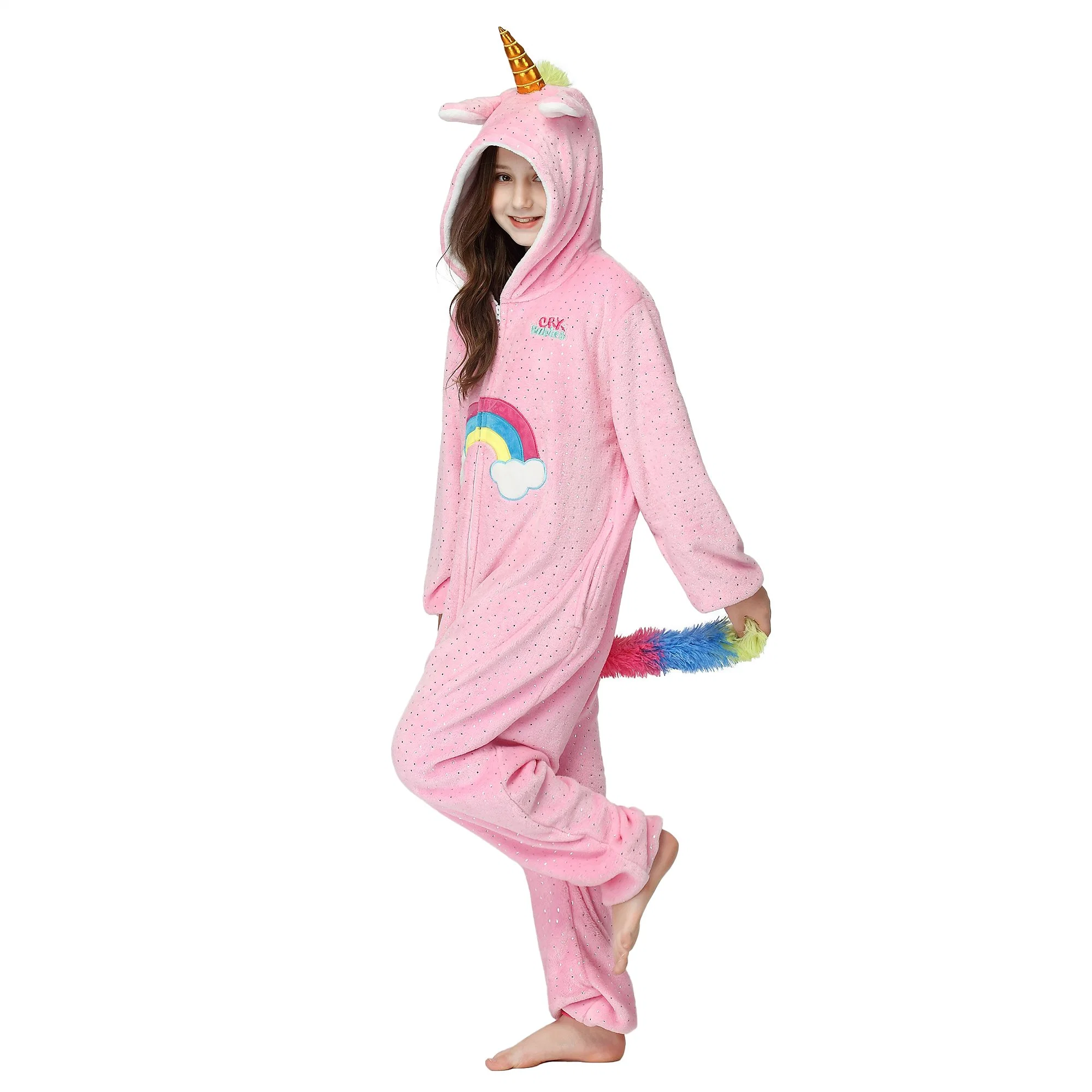 Pijama con capucha de felpa suave y cálida de coral, disfraz de unicornio, pijamas de Halloween, pijamas de personajes, regalos de Navidad para niños
